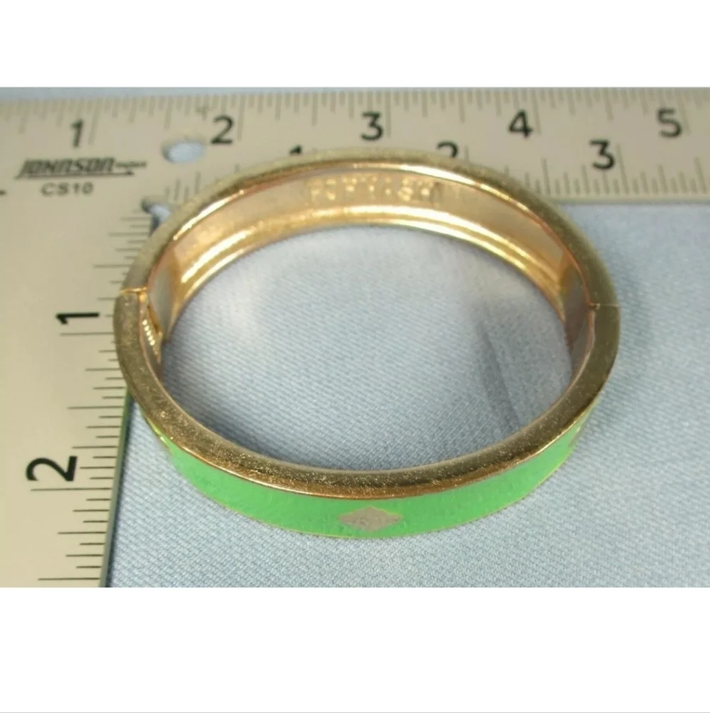 Fornash Gold Tone Green Enamel Hinged Bracelet 6.5 inch